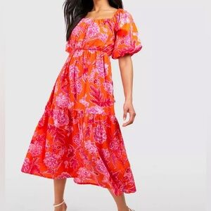 Floral Puff Sleeve Midi Dress